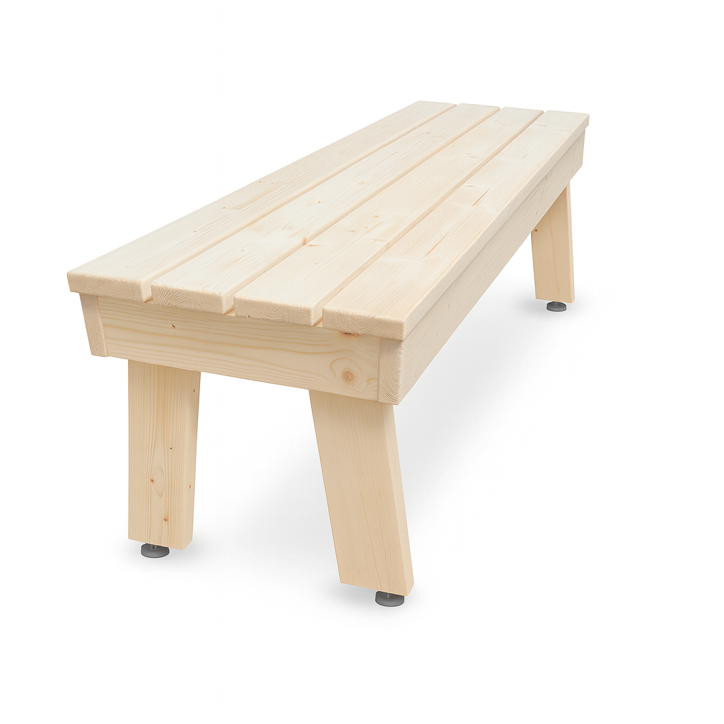 Pukuhuoneen penkki "puujalat"