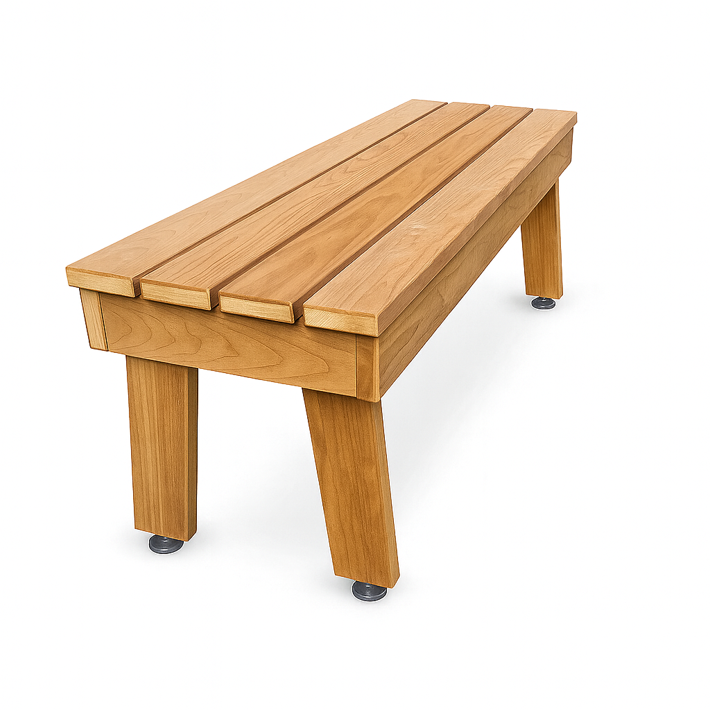 Pukuhuoneen penkki "puujalat"